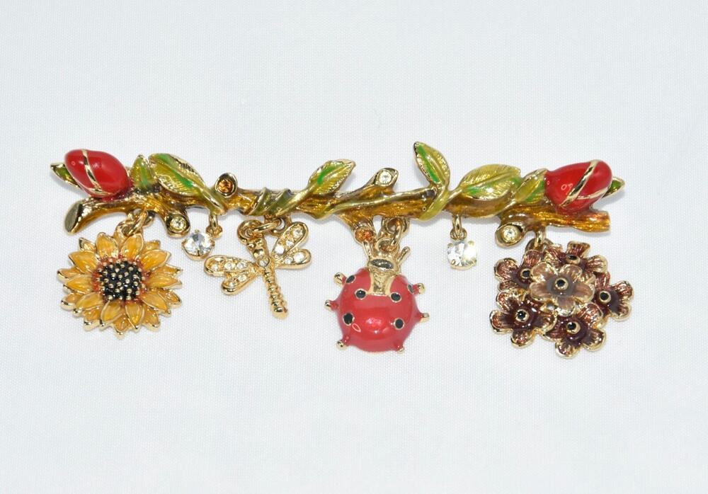 ST. JOHN Crystal & Enamel Dragonfly Ladybug Sunflower Pin Brooch